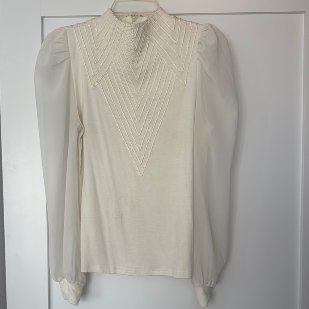 Elegant Cream Blouse with Embroidered Detail